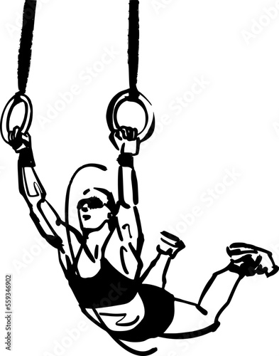 vector sketch of the female athlete on the gymnastic rings