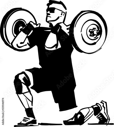 vector illustration of the fit man lifting weights