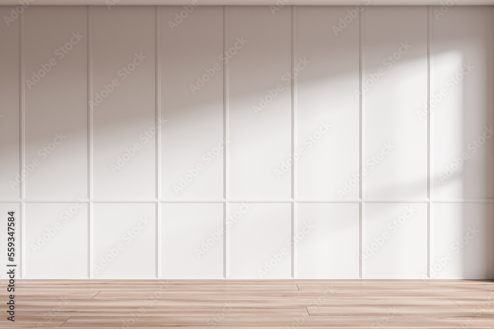 Bright empty room interior with empty white wall - obrazy, fototapety, plakaty 