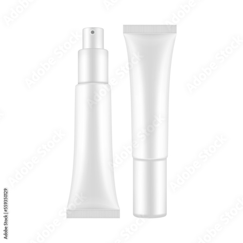 Cosmetic Tube Mockup for Cream or Balm, Opened and Closed, Isolated on White Background. Vector Illustration
