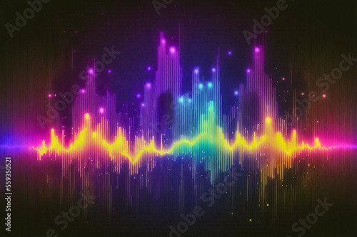 Abstract background with equalizer effect. Sound wave. Neon lights. Generative AI photo