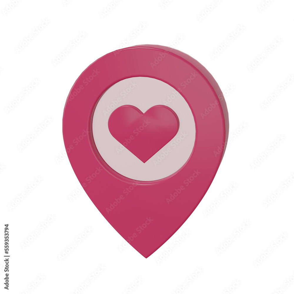 Valentines Heart Icon. Love Location Map 3D Illustration. Valentines Heart Icon. Love Location Map 3D Illustration.