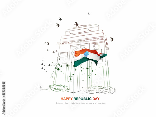 26 january with flag art indian celebration happy republic day India greetings. vector illustration design.