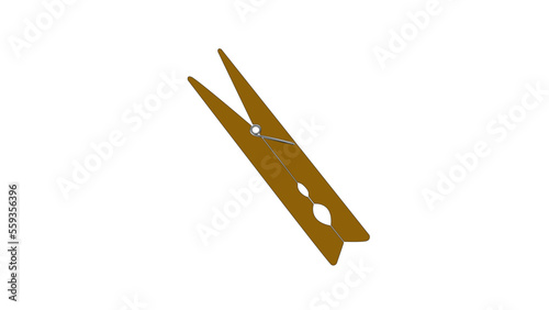 Illustration of an isolated wooden clothespin leaning at an angle