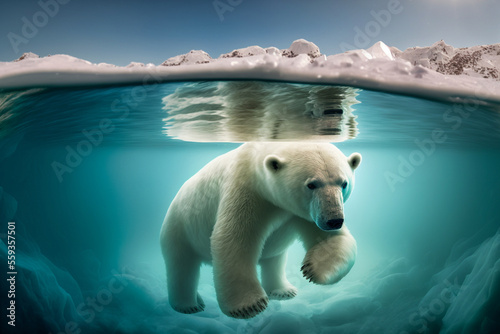 Eisbär auf kleiner Eisscholle. Schmelzendes Eis durch globale Erwärmung/ Erderwärmung © Sarah