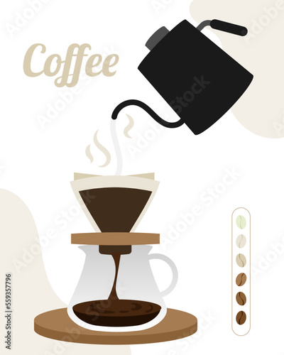 Coffee brewing vector, manual brew drip coffee and accessories