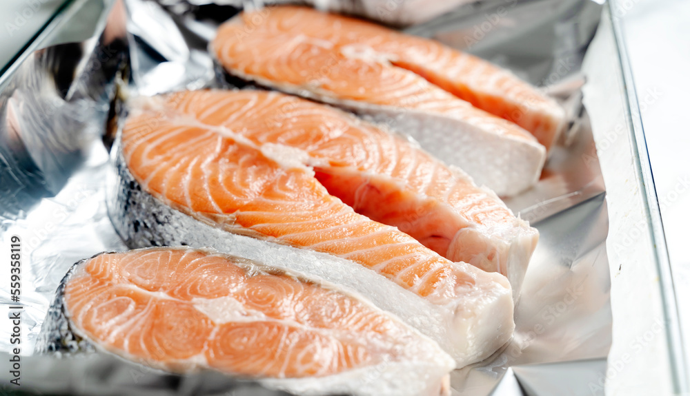 fresh salmon steaks with lemon and rosemary