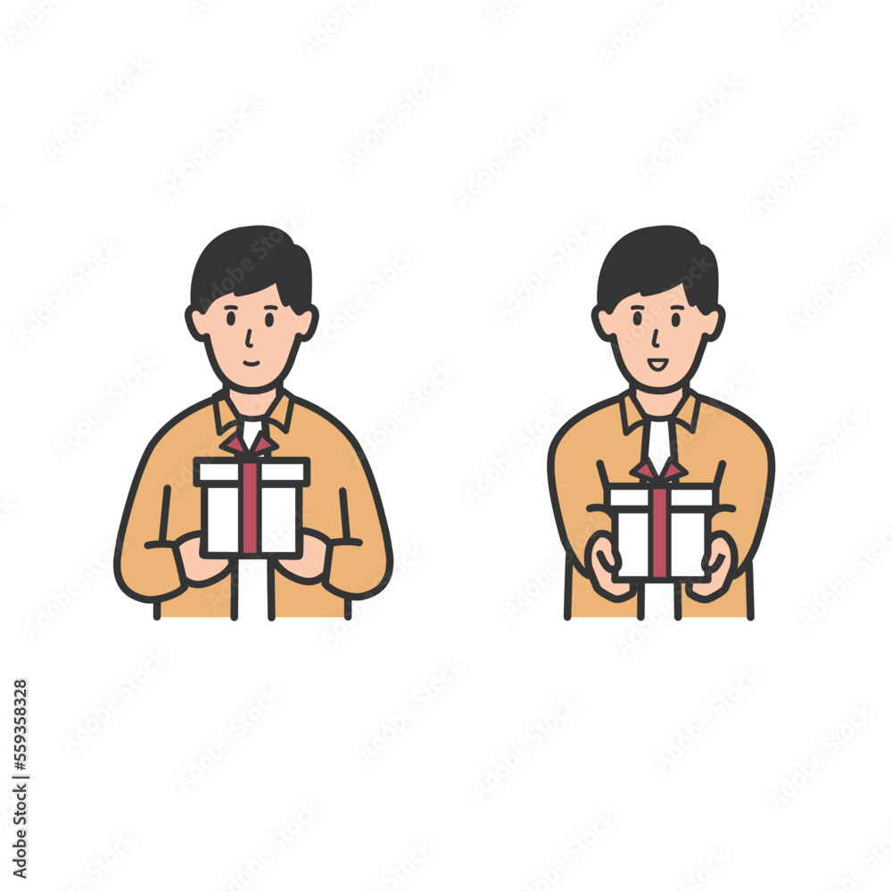 Fototapeta premium プレゼントを渡す男性のイラストセット