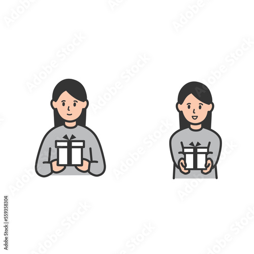 プレゼントを渡す女性のイラストセット