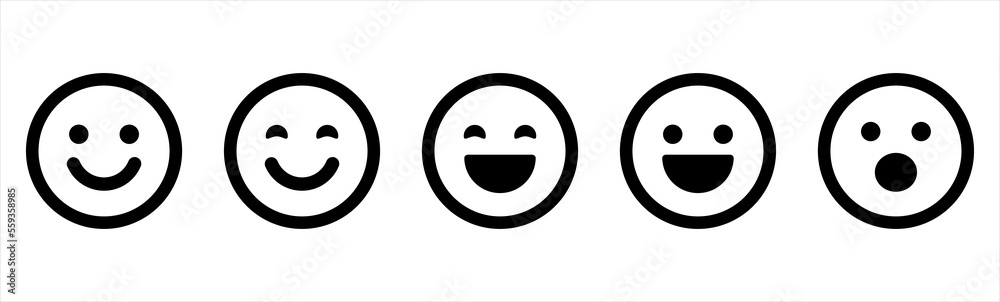 Fototapeta premium Happy smiley or surprise face emoticon line art icon for apps and websites