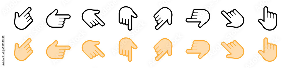 Hand clicking icon. Pointer cursor сomputer mouse symbol. Clicking cursor, pointing hand clicks vector. Click cursor, vector illustration Hand clicking icon. Pointer cursor сomputer mouse symbol. Clicking cursor, pointing hand clicks vector. Click cursor, vector illustration