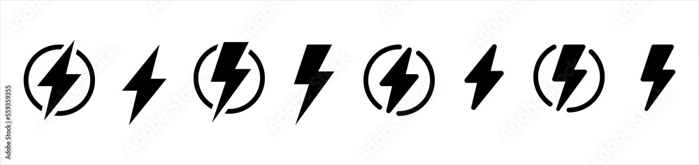 Electric symbols. Electric lightning bolt symbols. Flash light