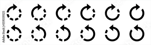 Circle arrows icon. rewind or forward symbol. Arrow rotation, reload,  repeat, refresh, update, recycle, refuse, reuse, rewind, forward sign, vector illustration