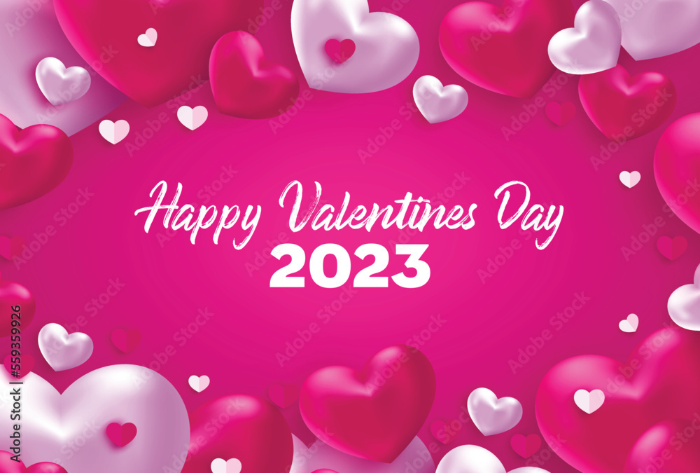 Valentines day sale poster with red and pink hearts background