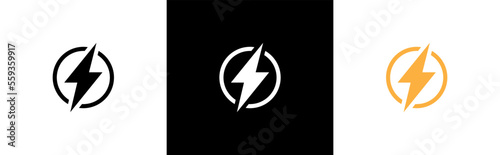 Lightning bolt icon set. Flash electric symbol. Thunderbolt flat style sign, vector illustration.