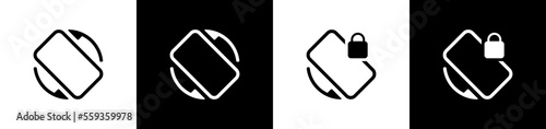 Rotate Mobile phone with lock key icon. Rotate Mobile phone symbol. Device rotation signs vector illustration.
