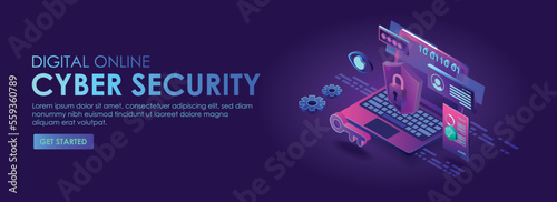 Cyber security digital online isometric illustrator