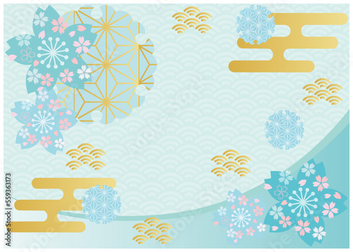 和柄桜ブルーフレーム_背景