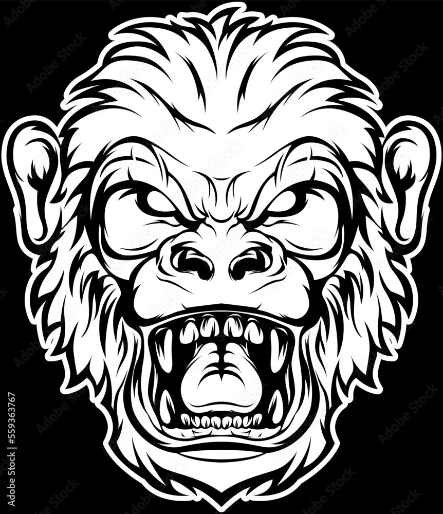 Hand drawn face of monkey. Illustration mascot art.