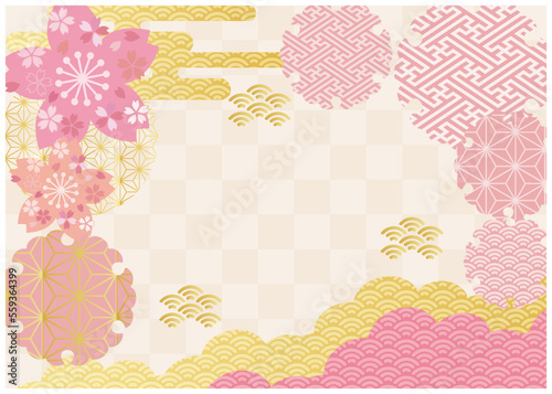 ピンク和柄_格子背景