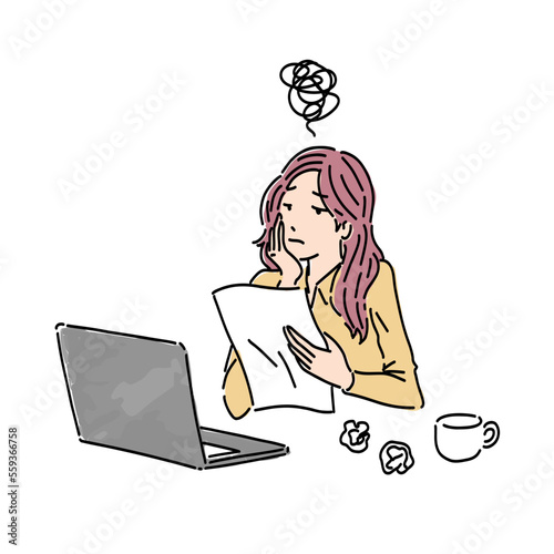 イラスト素材　上手くいかないビジネスパーソンの女性