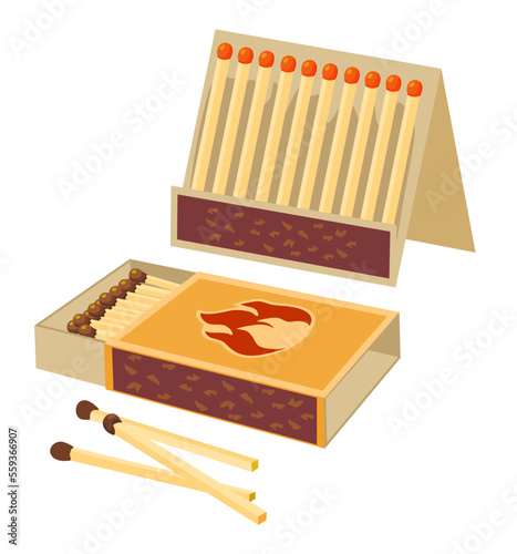 Matchboxes and matches. Vector closed opened blank book of matches isolated on white background. Vector illustration cartoon style