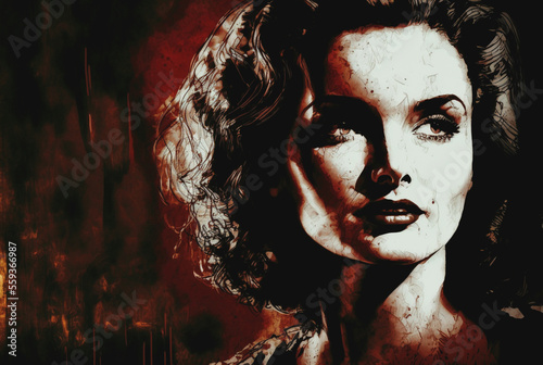 Mystery woman in detective film noir style. generative AI photo