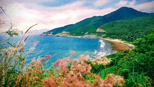 view of the sea and mountains in summer Cam Ranh Vietnam photo