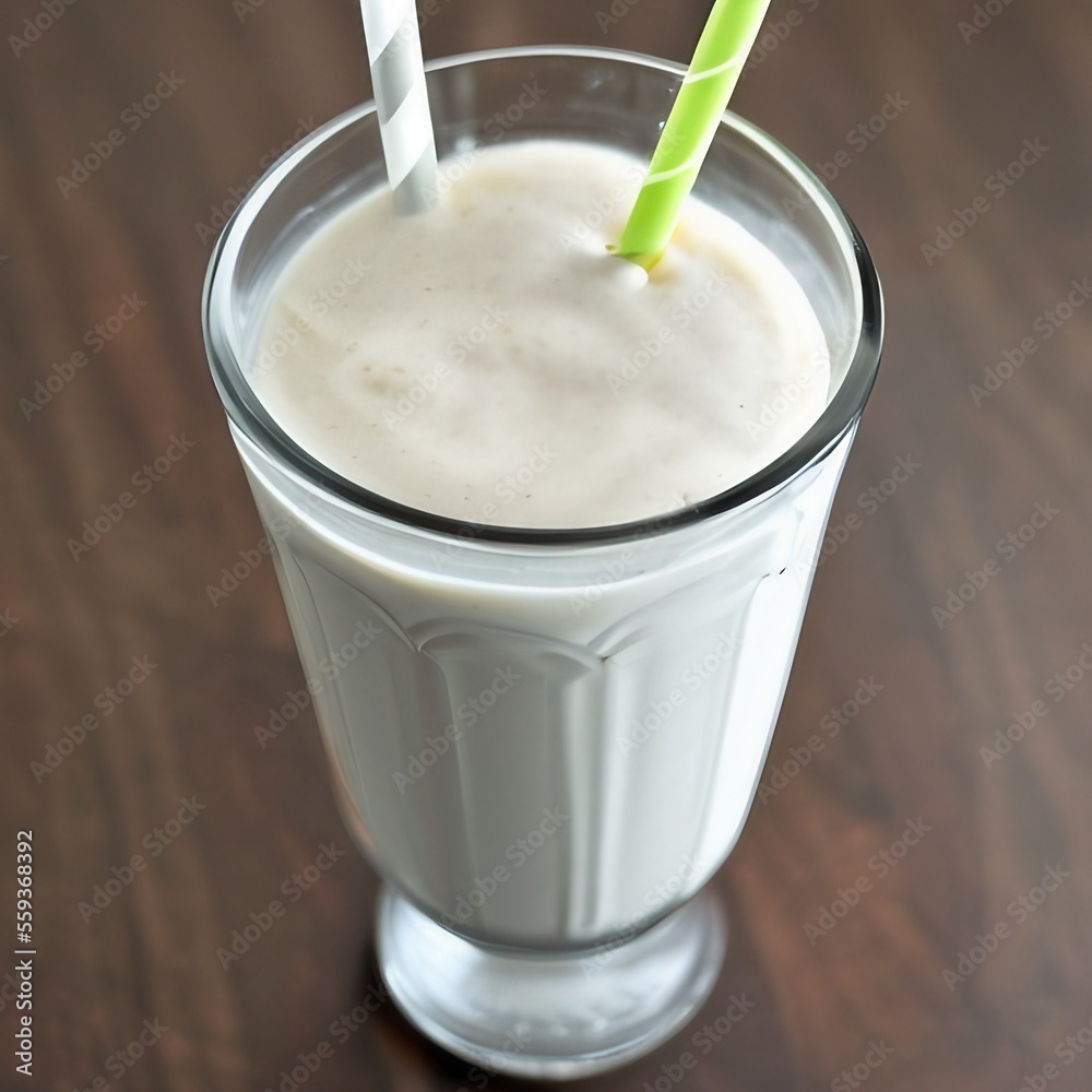 White milkshake close-up with two straws White milkshake close-up with two straws