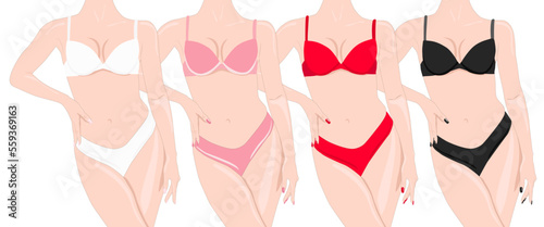 Mannequins of women in underwear in different colors. Illustration