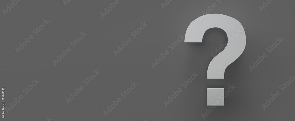 Close up question mark on a dark background. Dark theme. Interrogative topics. 3d rendering. Illustration for advertising and marketing. Metallic volume question mark. Close up question mark on a dark background. Dark theme. Interrogative topics. 3d rendering. Illustration for advertising and marketing. Metallic volume question mark.