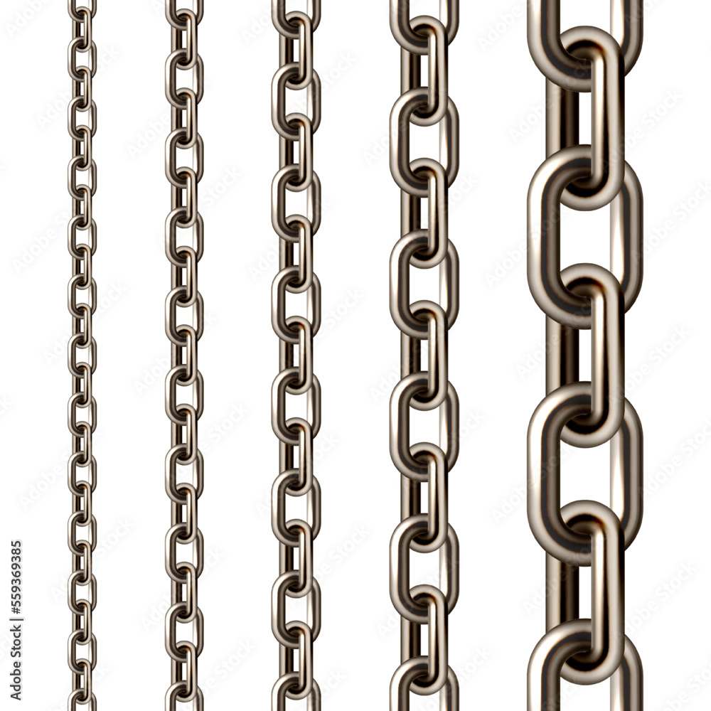 Realistic brown metal chain with old rusty links isolated on white background. Heavy steel chain for industrial use. Vector illustration