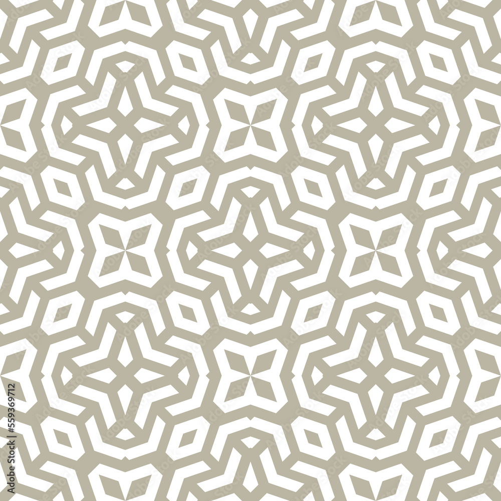 Seamless background for your designs. Modern beige and white ornament. Geometric abstract white pattern