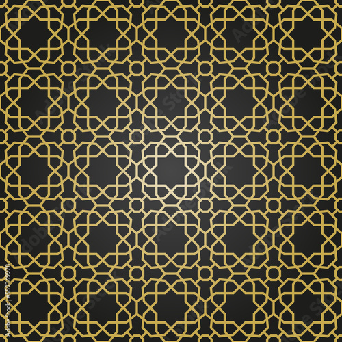 Seamless black and golden ornament in arabian style. Geometric abstract background. Pattern for wallpapers and backgrounds