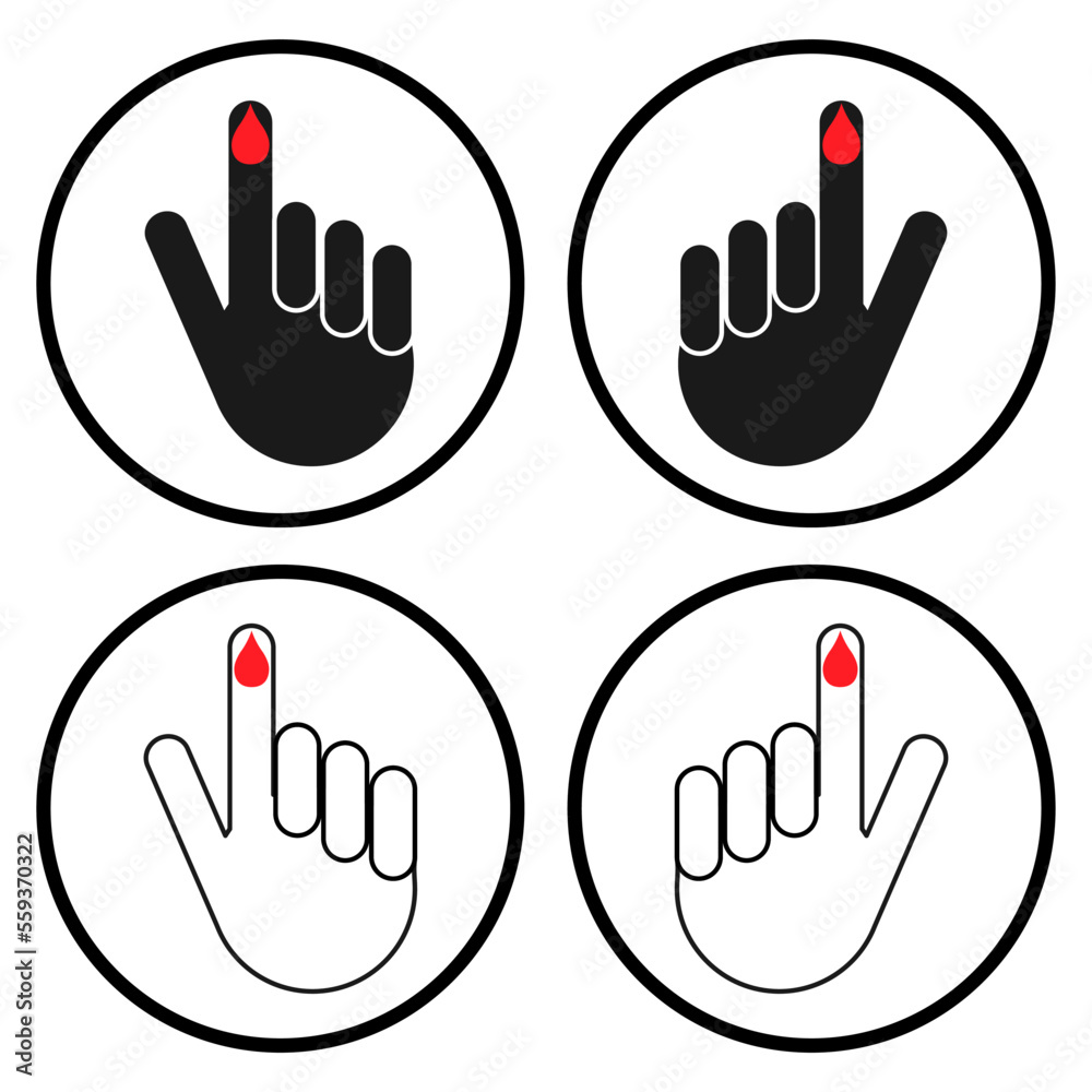 Set of Hand finger with drop blood icon, medical health test symbol