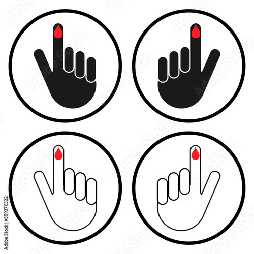 Set of Hand finger with drop blood icon, medical health test symbol, control measurement vector illustration