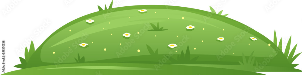 Εκτύπωση καμβά One glade with green grass and white flowers isolated illustration