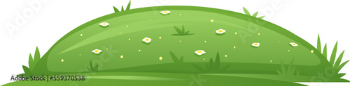 One glade with green grass and white flowers isolated illustration