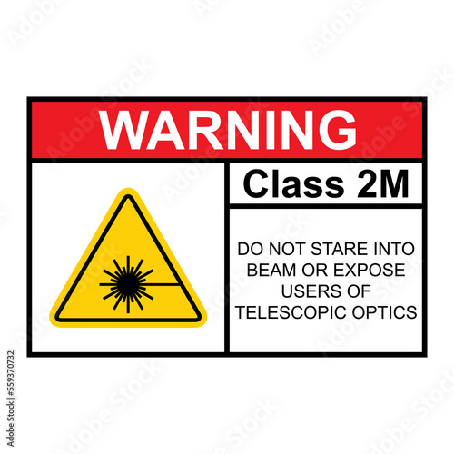 Laser radiation danger class 2M label icon, safety information symbol vector illustration
