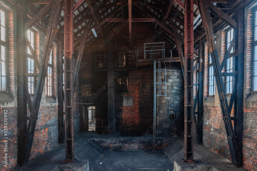 Old abandoned industrial railway boiler house in central Poland, Europe Old abandoned industrial railway boiler house in central Poland, Europe