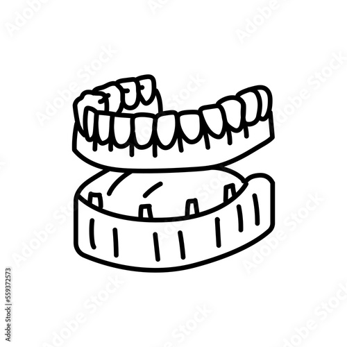 False teeth line icon. Dental prosthetic.