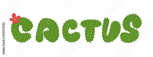Cactus lettering. Vector illustration in cartoon flat style isolated on white background.