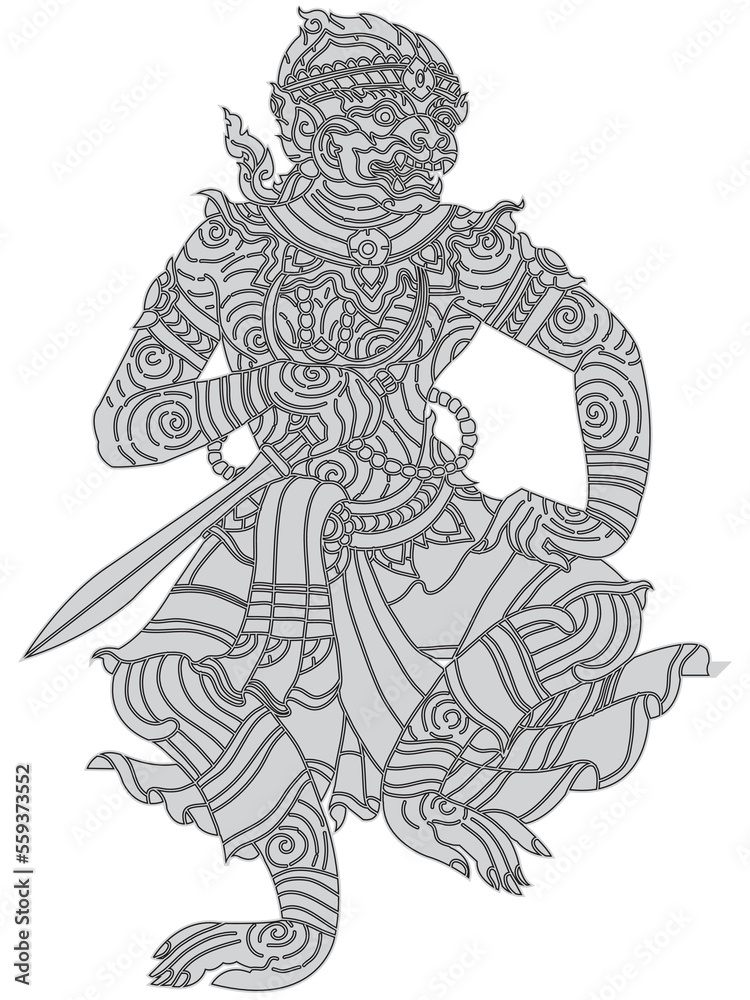 Hanuman tattoo, Thai traditional line art