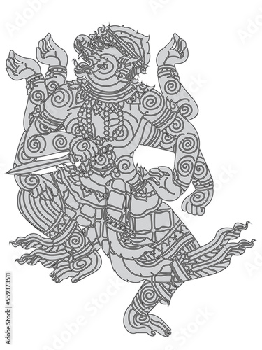 Hanuman tattoo  Thai traditional line art