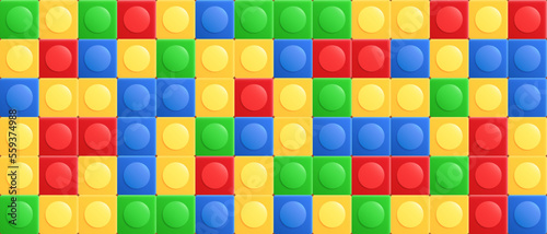 Vector colorful cube puzzle background. Kids education digital square structure game pattern. Child play backdrop. Square blocks toy backdrop. Realistic 3d texture plastic construct. Constructor sign