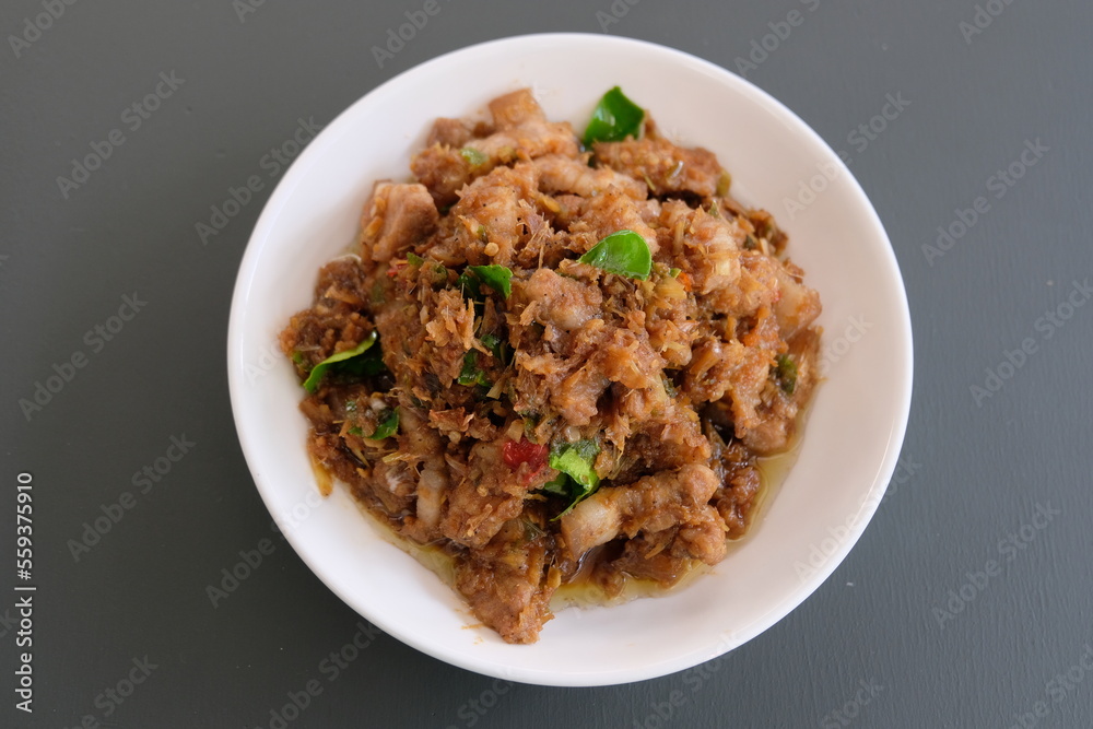 Stir-fried Pork with Shrimp Paste (Moo Pad Kapi) Thai Food spicy dish
