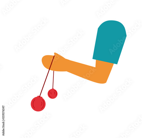 Hand holding Latto-latto or clackers ball toy symbol cartoon illustration vector