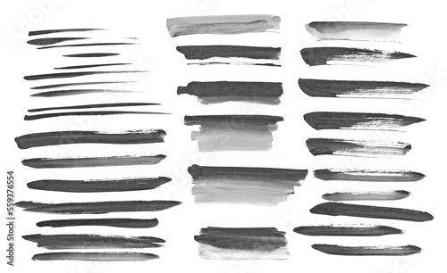 Set abstract painted watercolor  brush strokes, grunge lines isolated on white background, with clipping path