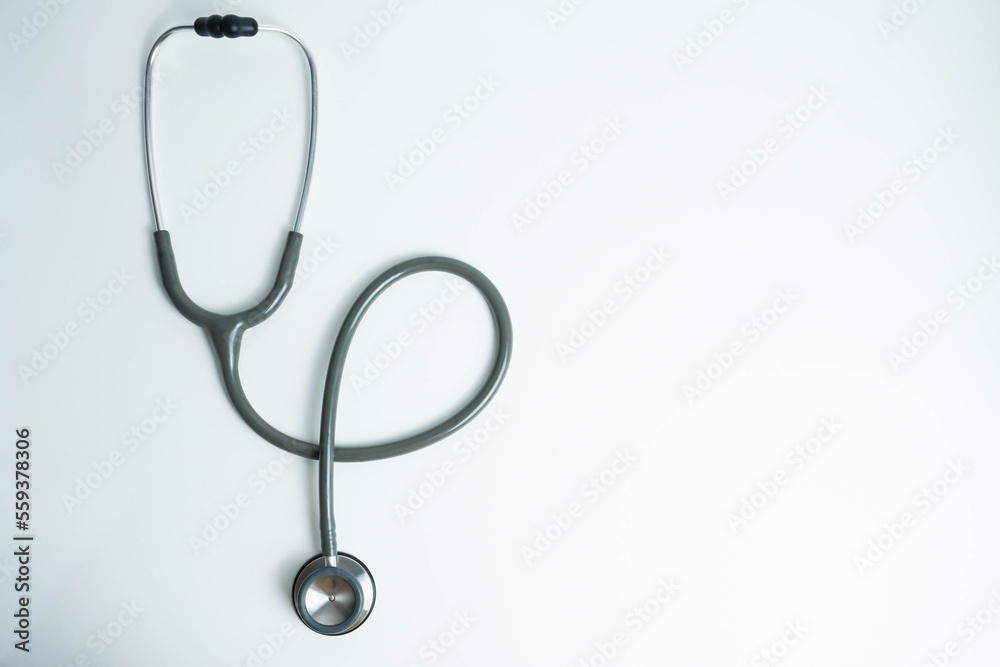 Stethoscope isolated on white background, top view. Medical tool. Health care concept Stethoscope isolated on white background, top view. Medical tool. Health care concept