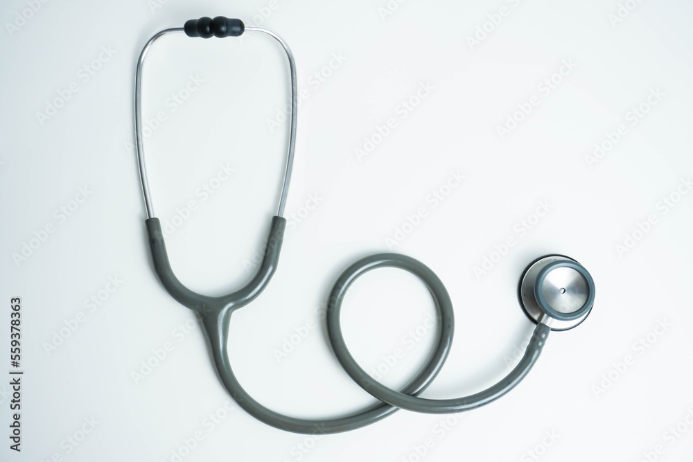 Stethoscope isolated on white background, top view. Medical tool. Health care concept Stethoscope isolated on white background, top view. Medical tool. Health care concept